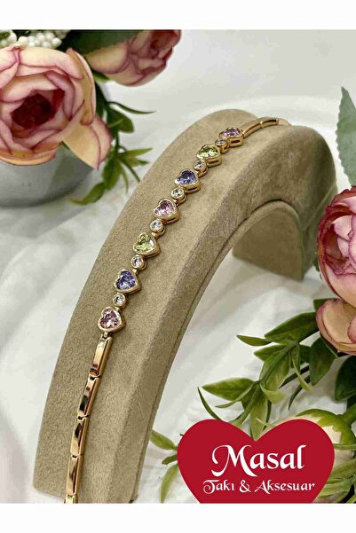 XUPING JEWELRY Kalpli Vip Seri Renkli Zirkon Taşlı Bileklik (18K ROSE GOLD - ...