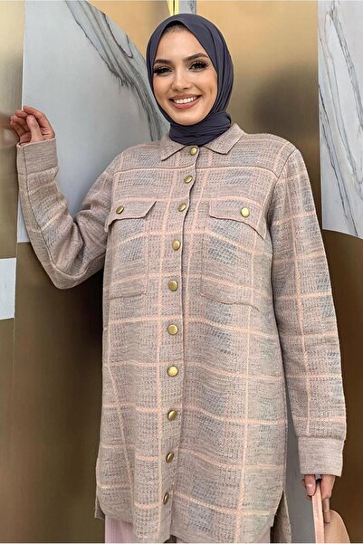 TRENDTESETTÜR KADIN PUDRA CEPLİ GÖMLEK TUNİK T 5734