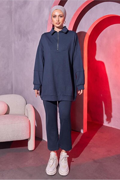 TRENDTESETTÜR KADIN GRİ (FÜME) ÖRME PANTOLONLU TAKIM T 0144