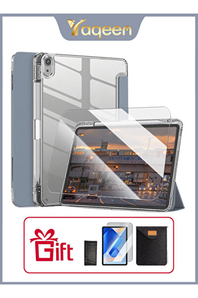 yaqeen حافظة شفافة ثلاثية الطي من البولي يوريثين الحراري مع فتحة للقلم لجهاز iPad 11th (A16) وiPad 10th Generation مقاس 10.9 بوصة