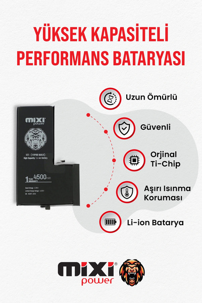 mixipower iPhone 11 Pro Max Uyumlu Yüksek Kapasiteli Batarya, Pil Sağlığı Yüz...