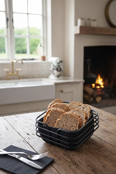 Sas Haus سلة خبز مربعة متعددة الأغراض، صندوق معدني فاخر، سلة سوداء