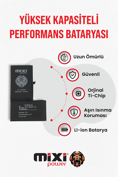 mixipower iPhone XS Max Uyumlu Yüksek Kapasiteli Batarya, Pil Sağlığı Yüzde Gösterir, TR Garantili