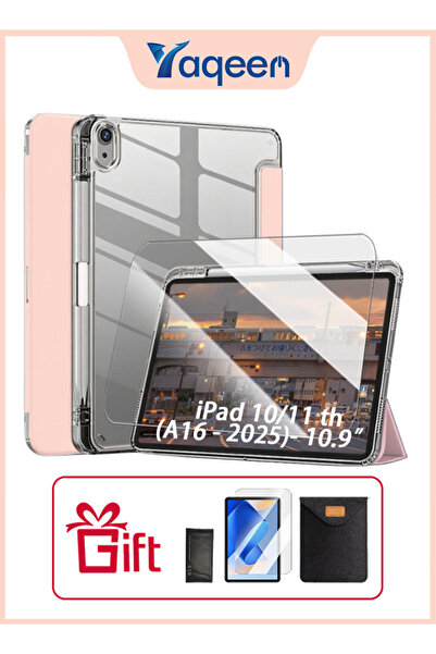 yaqeen حافظة شفافة ثلاثية الطي من البولي يوريثين الحراري مع فتحة للقلم لجهاز iPad 11th (A16) وiPad 10th Generation مقاس 10.9 بوصة