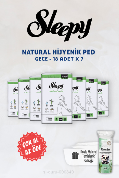 Sleepy اشتري 7 وادفع 6 سليبي ناتشورال فوط صحية ليلية فائقة الحساسية 18 قطعة و قرص قطن 70 قطعة