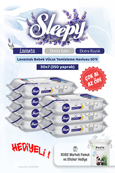 Sleepy 7 опаковки по 50 лавандулови бебешки кърпички и памучни тампони – купи повече, плати по-малко