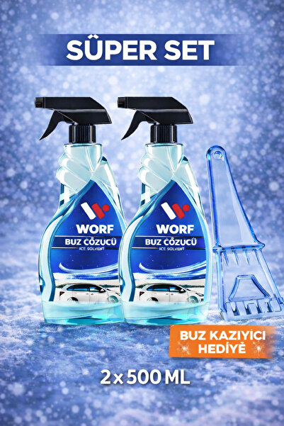 WÖRF Araba Oto Cam Buz Çözücü Sprey Eko Seri Buzlanma Önleyici Sprey 500 ml 2 Adet Pratik Buz Kazıyıcı