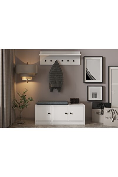 Nettrends Duvar Askilikli Puflu Ayakkabilikli Portmanto Beyaz 97 Cm PRT-1009-Ç