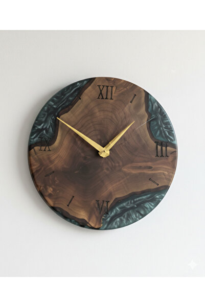 GökçesanSehpa Modern Ahşap Epoksi Saat