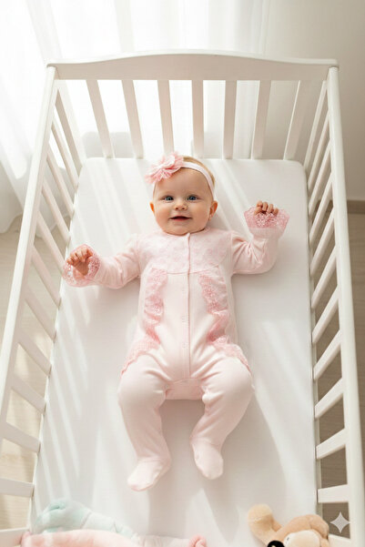 Miniday Baby Baby Girl Mevlütlük Jumpsuit with Bandana and Lace
