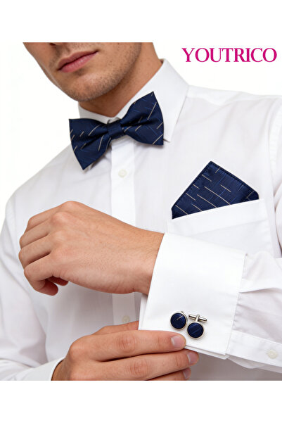 Youtrico ربطة عنق على شكل منديل بدلة - أزرار أكمام فاخرة مصنوعة يدويًا - 3 قطع