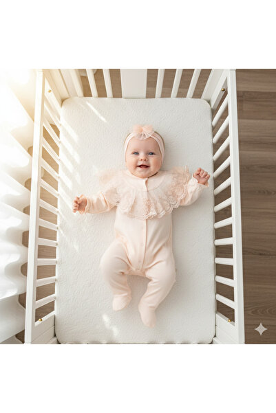 Miniday Baby Kız Bebek Dantelli Mevlütlük Tulum Bandanalı