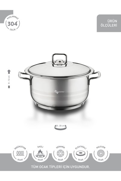 Hascevher Gastro High Quality Stainless Steel Casserole 20 x 12 cm
