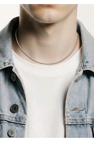 stainless steell Çelik Unisex Silver Boru Kolye Erkek Kolye Kadın Kolye 55 cm