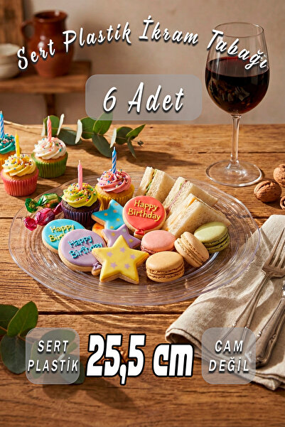 Ezupack 25cm 6 Adet SERT PLASTİK mika Sunum İkramlık Tabak Çorba Meyve Meze S...