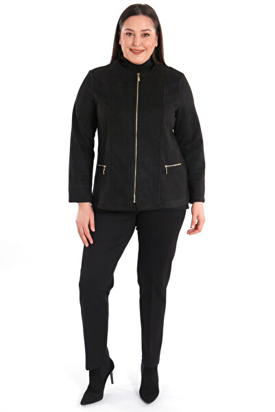 Metpoint Jachetă neagră din piele intoarsa cu fermoar