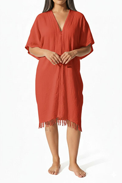 Blue Burgeon STANDART BEDEN KADIN MÜSLİN BAĞLANABİLİR YIRTMAÇLI PLAJ ELBİSESİ...