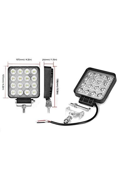 C9 E-Mark Onaylı 16 Led Kare 48W Traktör Sis ve Çalışma Lambası