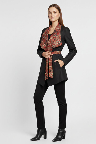 Deriderim Golia Siyah Içi Kumaşlı Beli Kemerli Çift Taraflı Kadın Hakiki Deri...