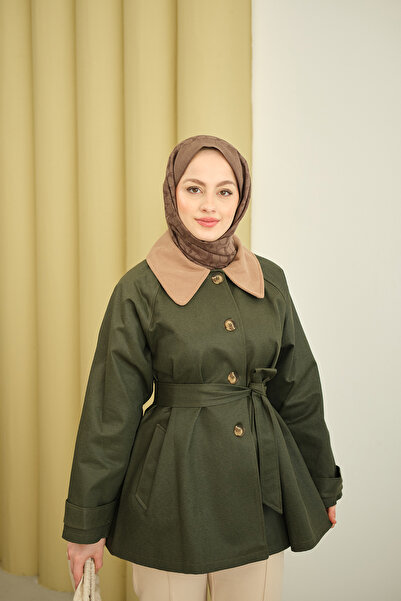 LOCCO Trench pentru femei din catifea verde smarald