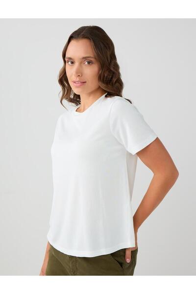 Jimmy Key Λευκό πλεκτό μπλουζάκι με κοντό μανίκι και λαιμόκοψη