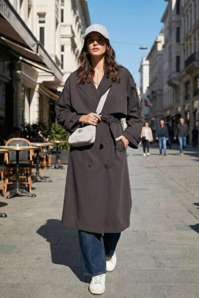 Lela Oversize Fit Double Breasted Collar Buttoned Belted Long Trench Coat Trench Coat 6839476