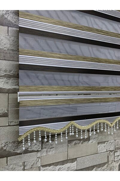 PERDECİNİZ Kahve Renk Geçişli Zebra Perde (etek Boncuklu) ENXBOY