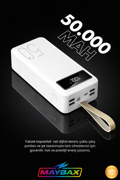 Maybax 50.000 Mah Led Aydınlatmalı Taşıma Askı Hızlı Şarj Powerbank 4xUsb Micro,Lıghtnıng,Type-C Giriş