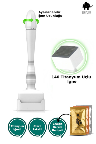 ELAMOUR 140 Titanyum İğneli Ayarlanabilir İğne Ölçülü (0.25-3.0mm) Dermastamp