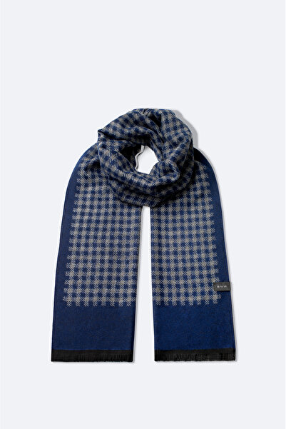 Avva شال رجالي من مزيج الفسكوز باللون الأزرق الداكن مزين بشراشيب A42Y9407