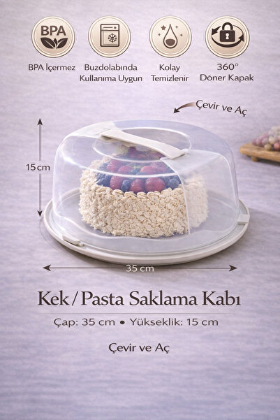 Miningaa 35 cm Kilitli Kapaklı Yuvarlak Pasta ve Kek Fanusu Saklama ve Taşıma Kabı, Pasta-Kek-Kurabiye için