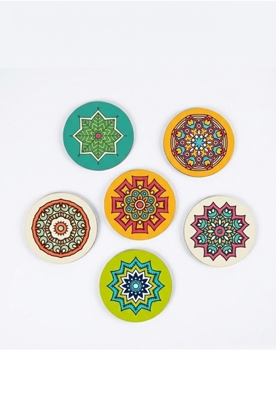 Hediyenikap 6 Pieces Patterned MDF Coasters