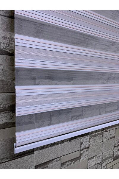 PERDECİNİZ Pudra Gümüş Simli Desenli Zebra Perde(etek Kısmı Düz) ENXBOY