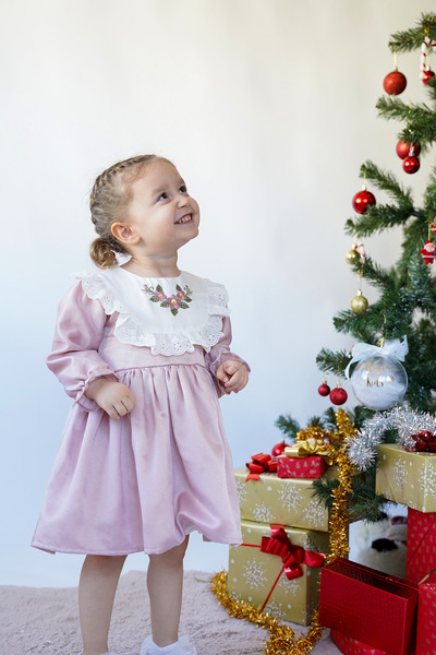 ALYRA Kız Çocuk Bebek Uzun Kollu Çiçek Nakışlı Astarlı Kabarık Özel Gün Doğum...