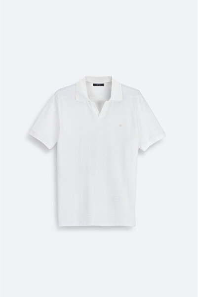 Avva Men's Ecru Apaj Collar Jacquard Regular Fit T-Shirt A41Y1068