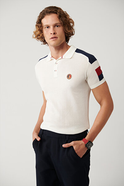 Avva Men's White Soft Touch 3 Button Modal Textured Polo Neck Regular Fit Kni...