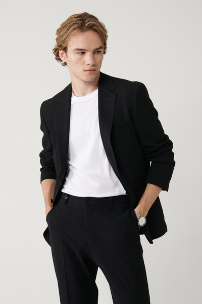 Avva Schwarzer, ungefütterter, bequemer Slim-Fit-Blazer aus flexiblem Stoff für Herren mit Schlitz A41Y4000