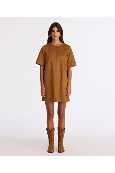 Yargıcı Plain Boat Neck Short Sleeve Dress