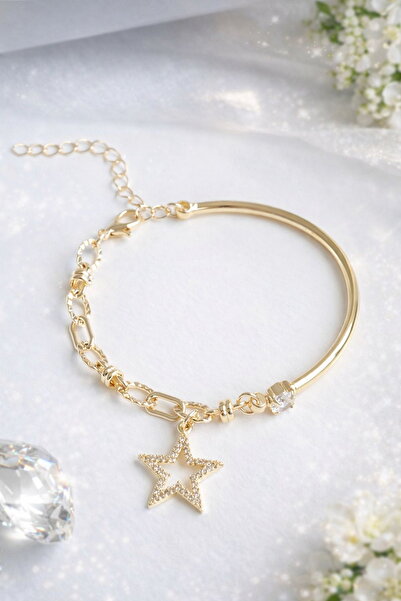 DEMOKAN Kadın Bileklik 14k Renk Yarı Geçme Zirkon Yıldız Bileklik