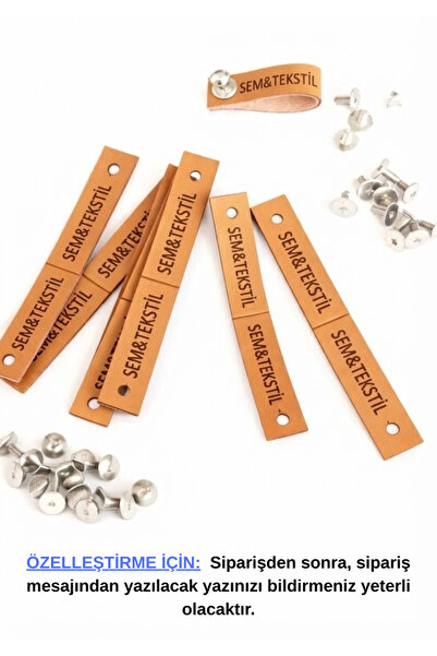 SY ETİKET Vidalı (PERÇİN) KİŞİSELLEŞTİRİLEBİLEN Suni Deri Etiket Gümüş Metall...