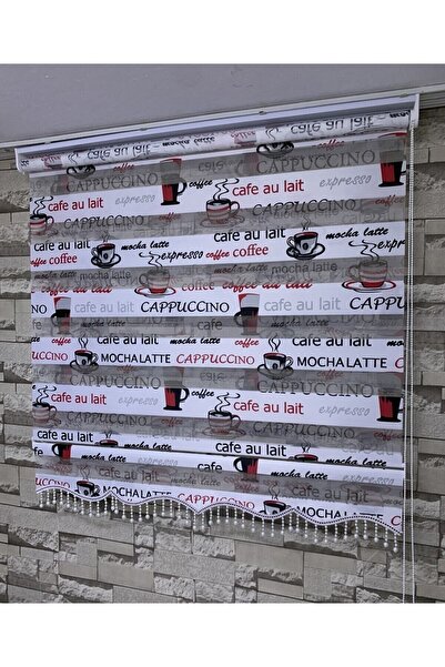 PERDECİNİZ Cappuccino Kırmızı Baskılı Zebra Perde (etek Kısmı Düz) en x boy