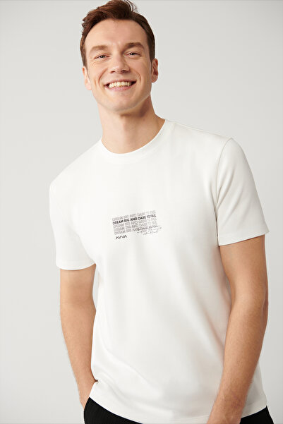 Avva Men's White Crew Neck Printed Interlock Regular Fit T-Shirt A41Y1013
