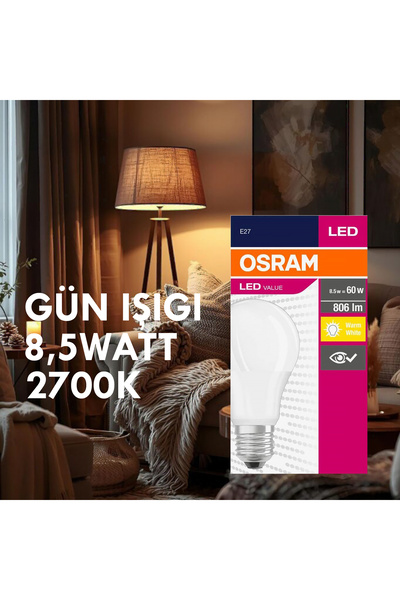 Osram Ledvance 2 ADET LED VALUE TASARRUFLU 8,5 WATT 2700K GÜN IŞIĞI LED AMPUL