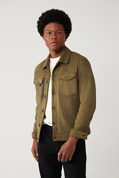 Avva Erkek Haki Klasik Yaka Süet Görünümlü Cepli Ceket A41Y6011