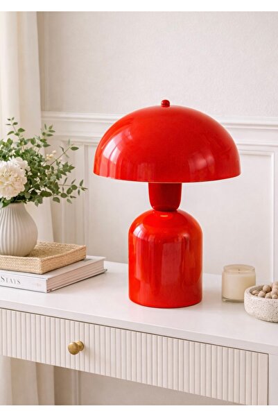 burenze Modern Burry Abajur Masa Lambası Metal Gövde Tasarım Ürün Red Kırmızı