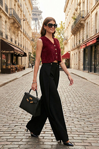 Lela Buttoned Pleat Detail Wide Leg High Waist Wide Leg Pants Pants 68351133