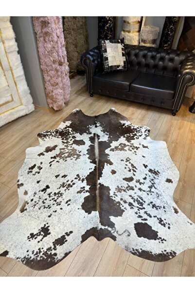 Wonder Fur Kaymaz Taban Doğal Dana Derisi  Kahve Beyaz Post Halı