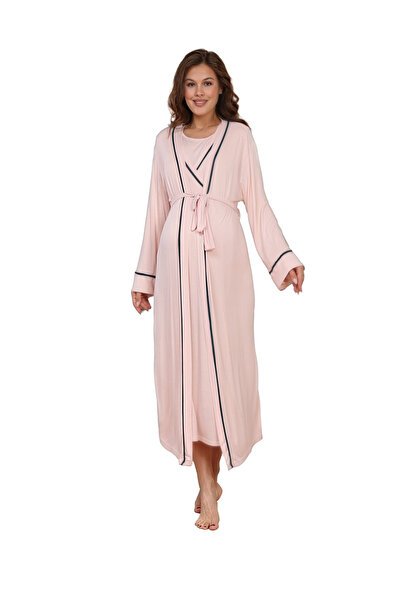 bigmama Kadın Hamile Lohusa Rahat Kalıp Uzun Sabahlık ve Gecelik Takımı - Emzieme Özelikli Hastane Çıkşı