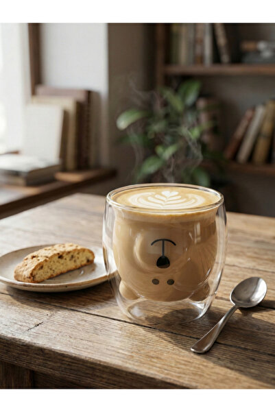 SQUALO كوب قهوة زجاجي – تصميم وجه دب – مقبض مريح للاستخدام اليومي