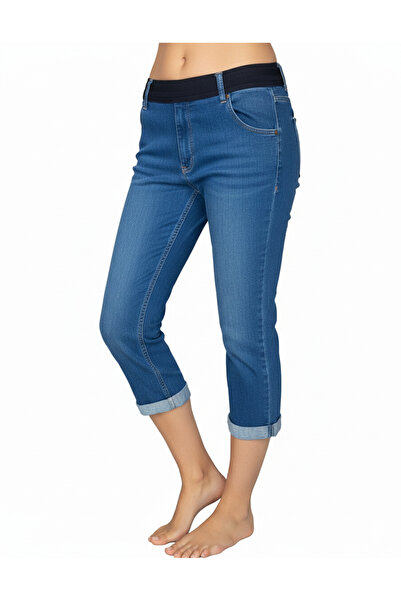 MYOCEAN PİRA MAVİ DENİM BELİ LASTİKLİ KAPRİ